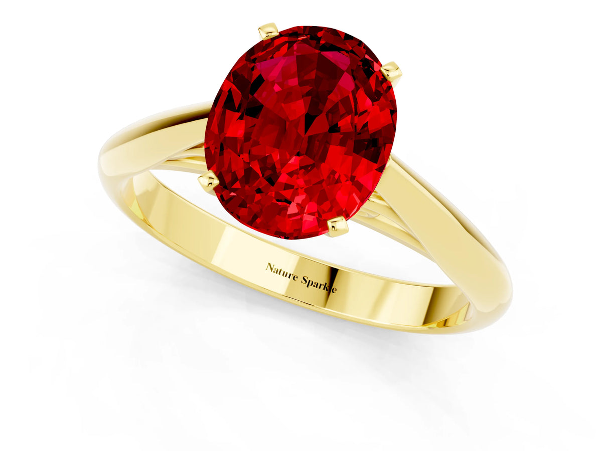 Oval Cut Ruby Cathedral Solitaire Engagement Ring in Yellow gold with Prong Setting_1