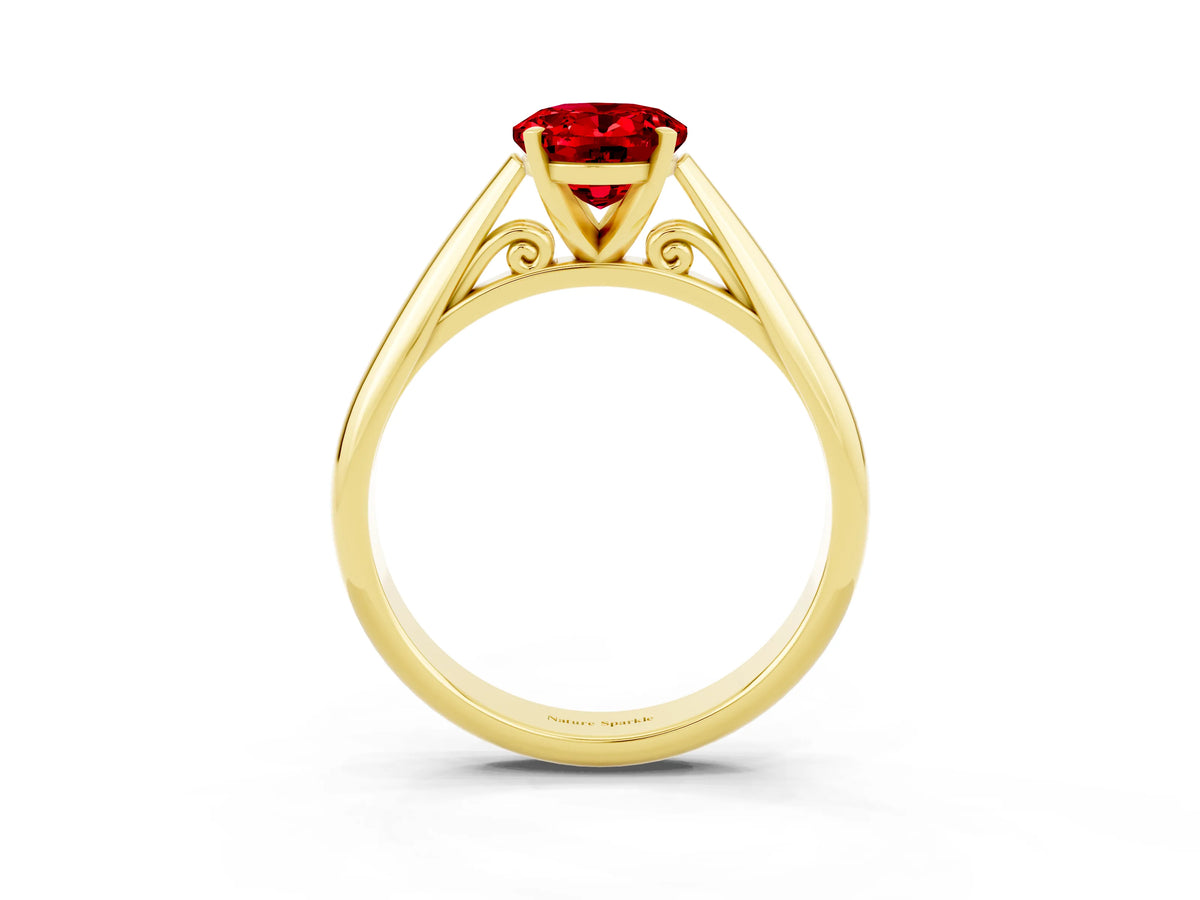 Oval Cut Ruby Cathedral Solitaire Engagement Ring in Yellow gold with Prong Setting_3