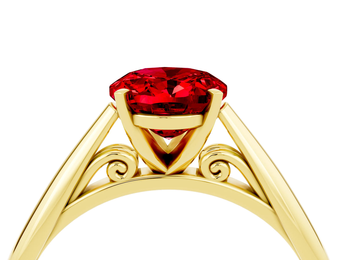 Oval Cut Ruby Cathedral Solitaire Engagement Ring in Yellow gold with Prong Setting_4