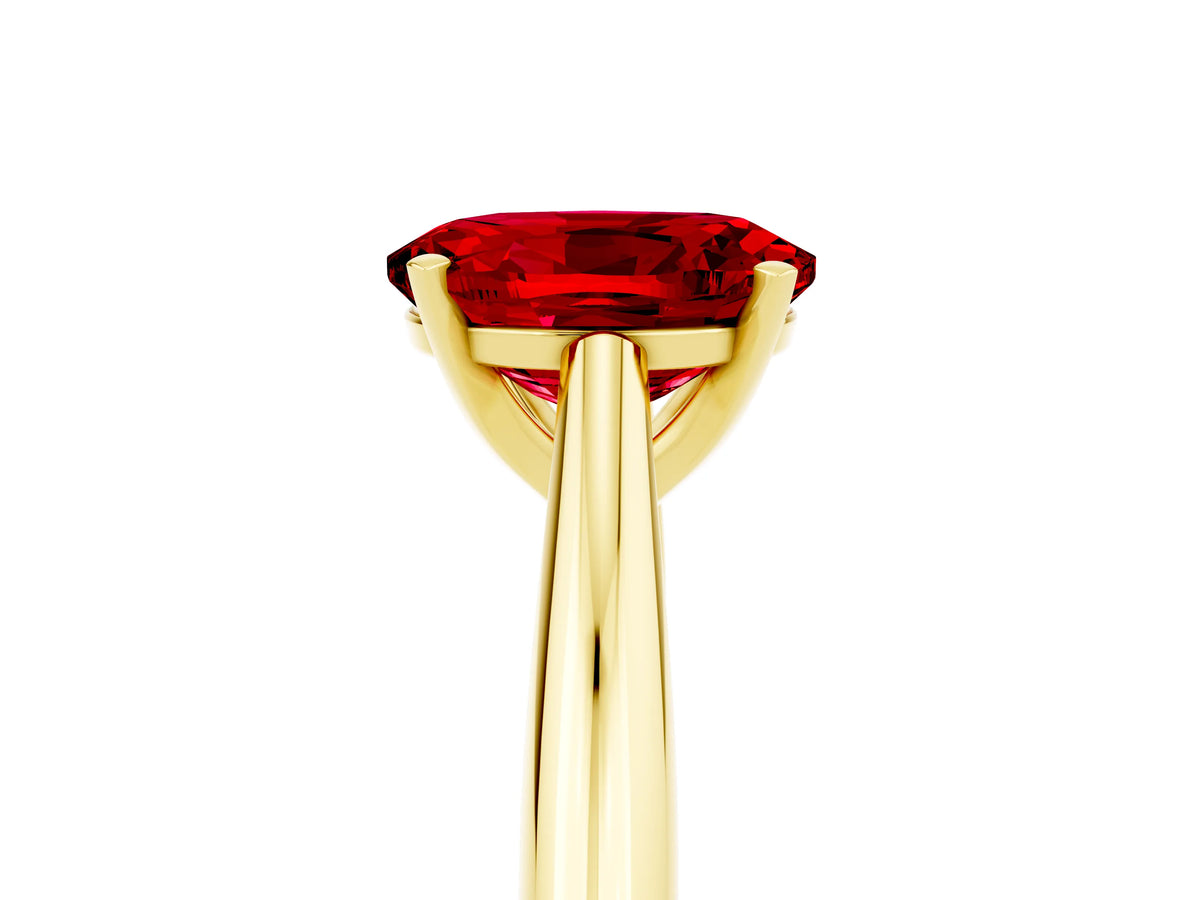 Oval Cut Ruby Cathedral Solitaire Engagement Ring in Yellow gold with Prong Setting_5
