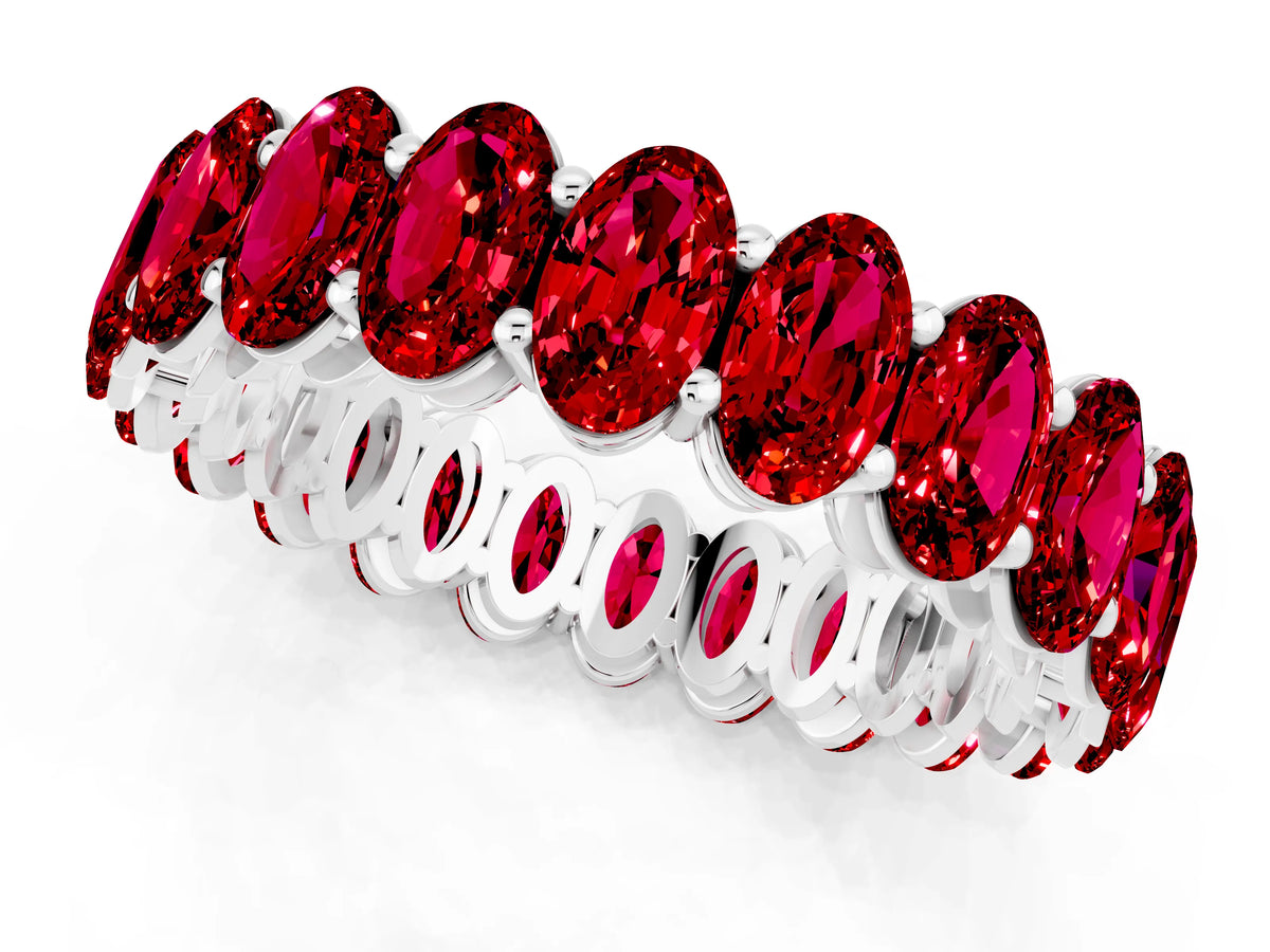 Oval Cut Ruby Eternity Band in Silver with Shared Prong Setting_1