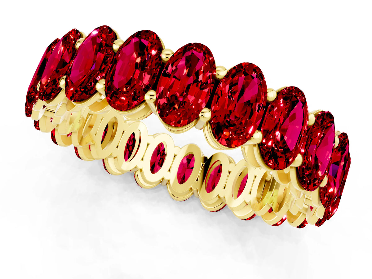 Oval Cut Ruby Eternity Band in Yellow gold with Shared Prong Setting_1