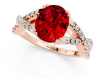 Oval Cut Ruby Solitaire Ring in Rose gold with Interwoven Pavé Band and Prong Setting_1