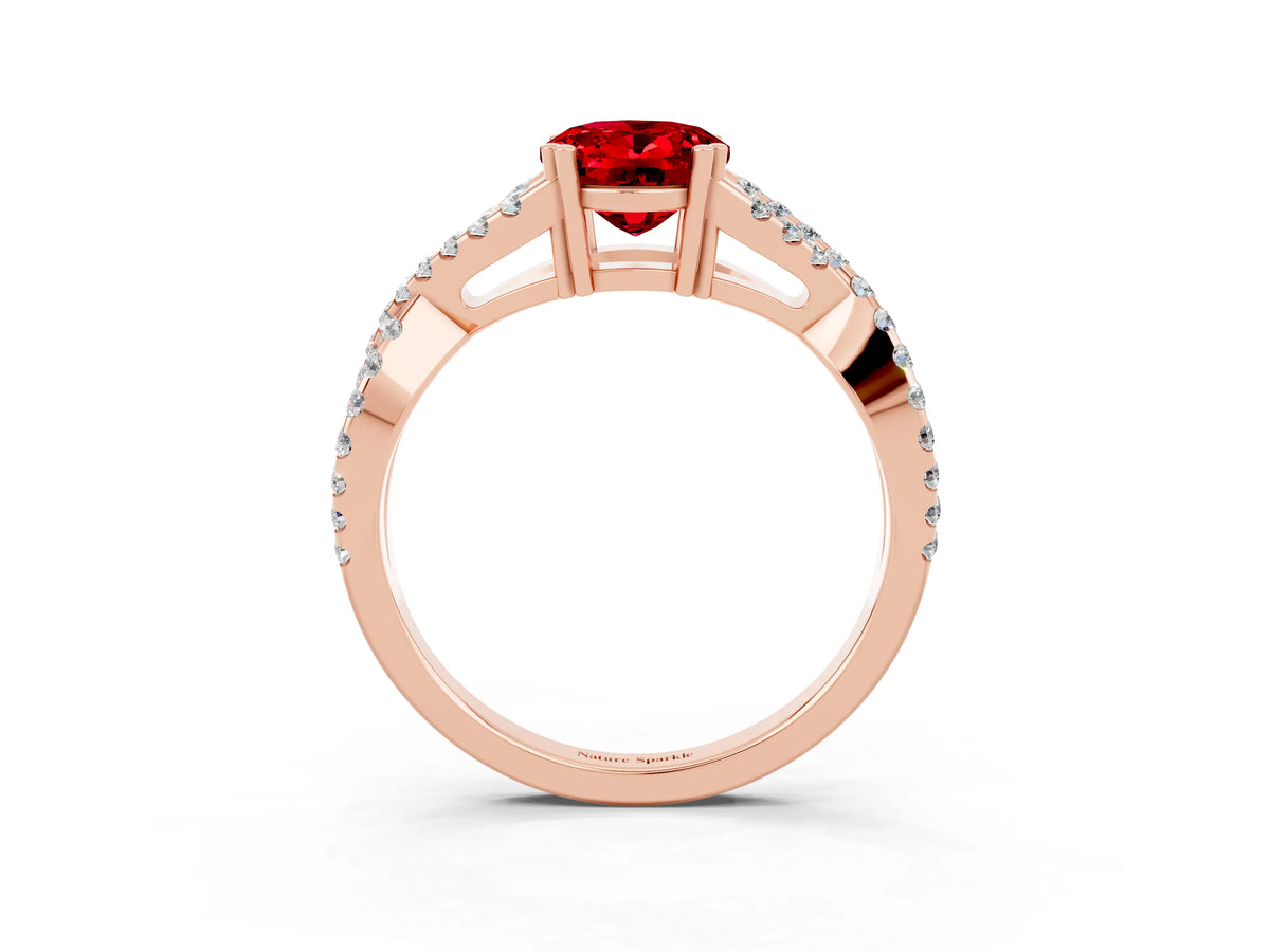 Oval Cut Ruby Solitaire Ring in Rose gold with Interwoven Pavé Band and Prong Setting_3