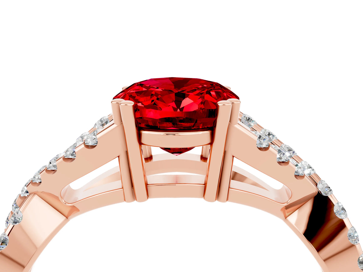 Oval Cut Ruby Solitaire Ring in Rose gold with Interwoven Pavé Band and Prong Setting_4