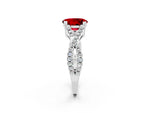 Oval Cut Ruby Solitaire Ring in Silver with Interwoven Pavé Band and Prong Setting_8
