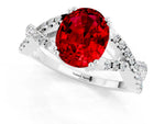 Oval Cut Ruby Solitaire Ring in White gold with Interwoven Pavé Band and Prong Setting_1