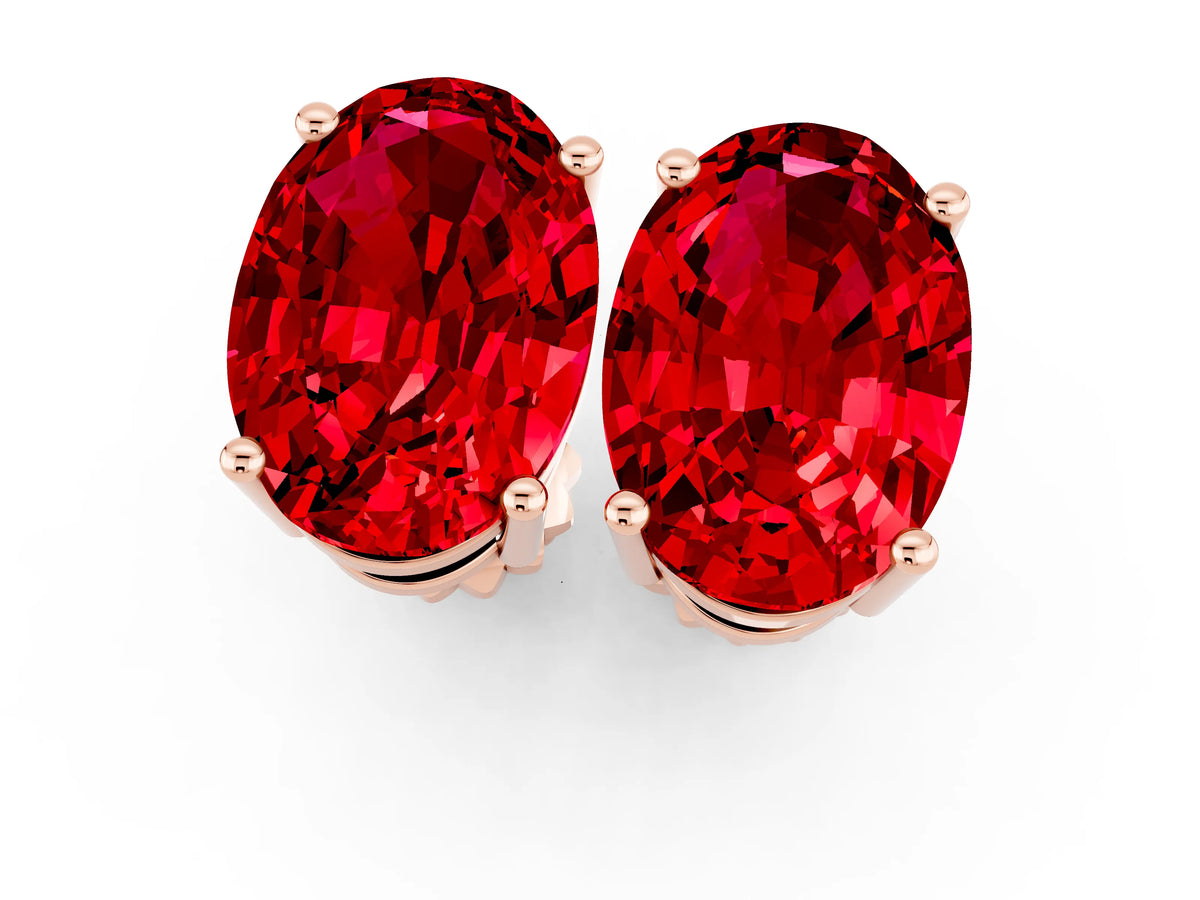 Oval Cut Ruby Stud Earrings in Rose gold with Basket Setting_1