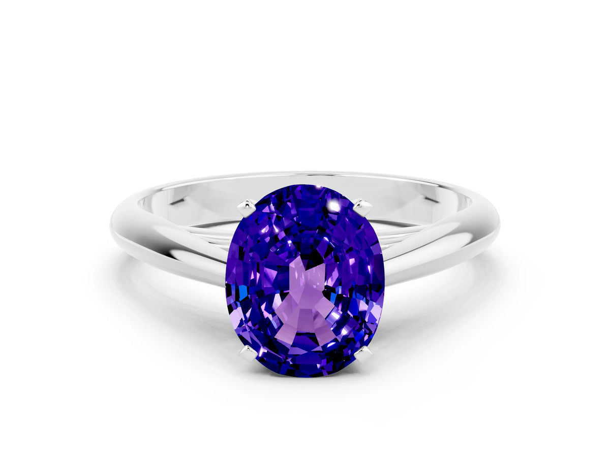 Oval Cut Tanzanite Cathedral Solitaire Engagement Ring in Platinum with Prong Setting