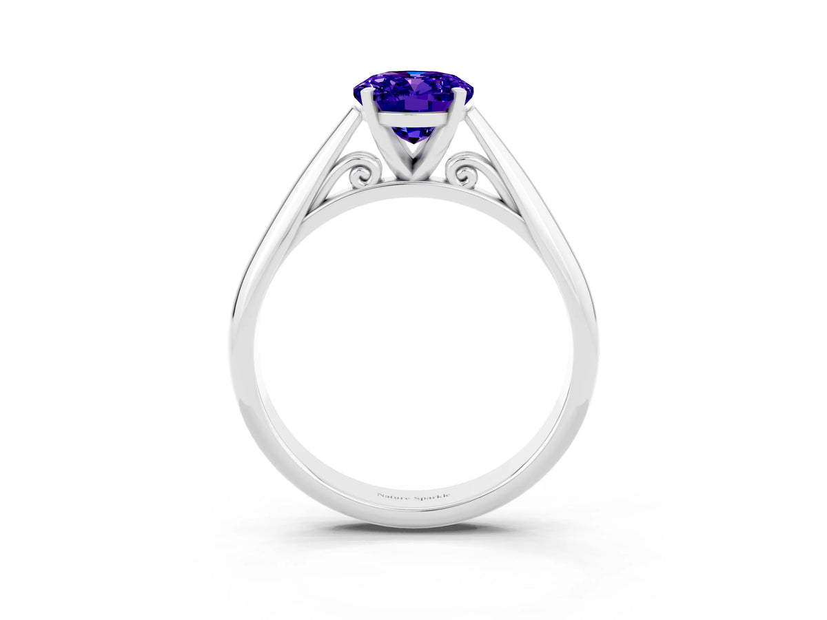 Oval Cut Tanzanite Cathedral Solitaire Engagement Ring in Platinum with Prong Setting_3