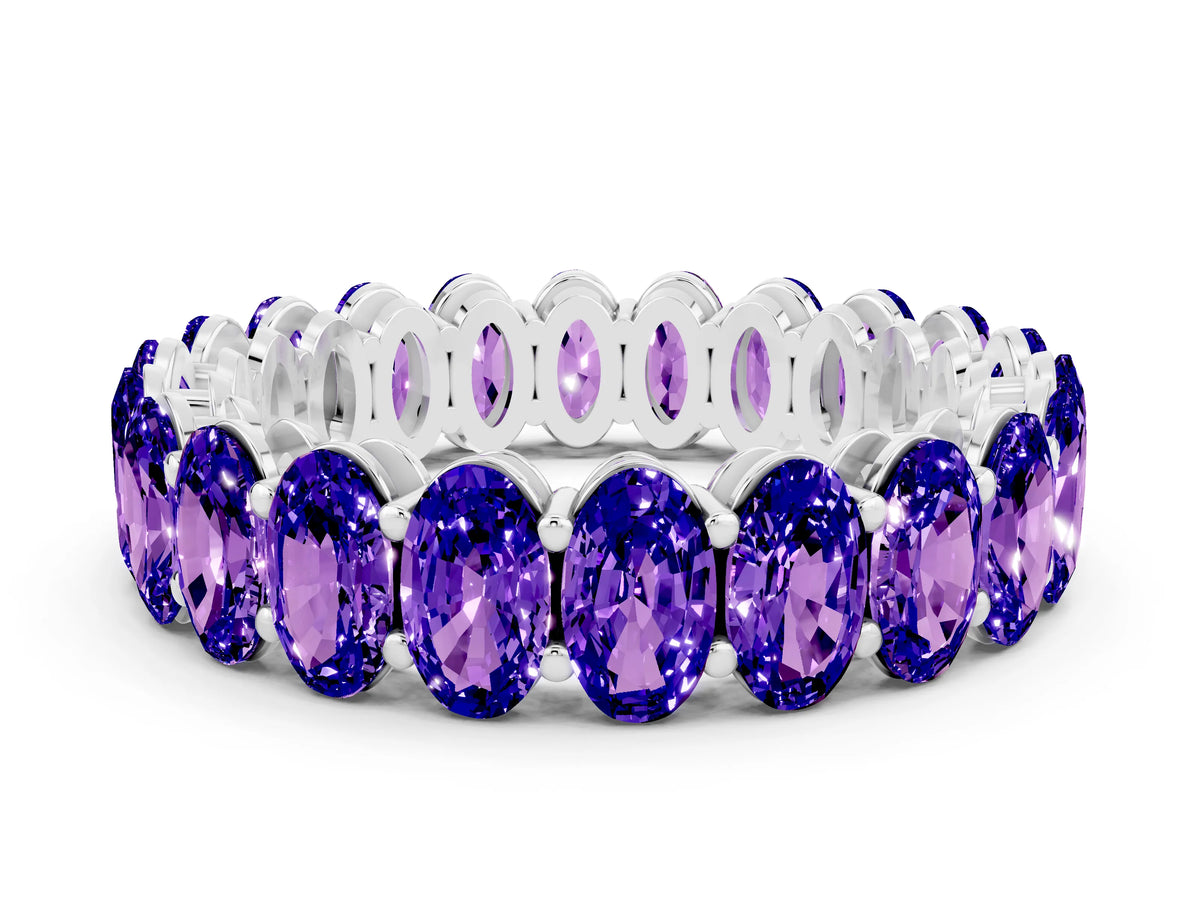 Oval Cut Tanzanite Eternity Band in Silver with Shared Prong Setting