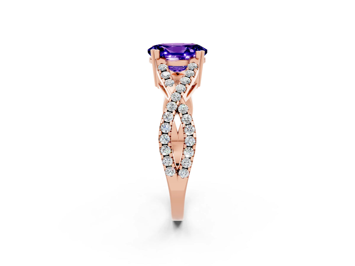 Oval Cut Tanzanite Solitaire Ring in Rose gold with Interwoven Pavé Band and Prong Setting_2