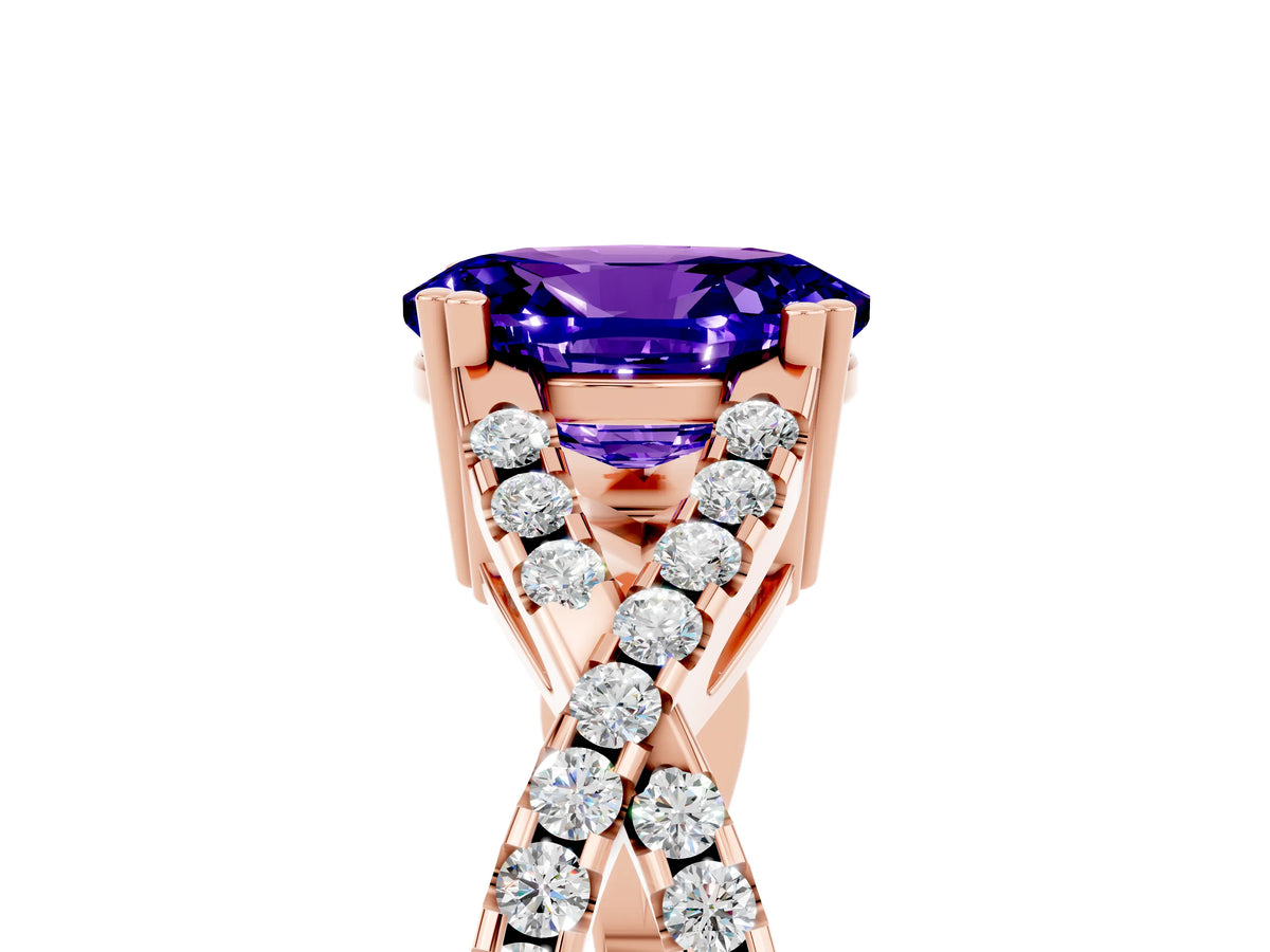 Oval Cut Tanzanite Solitaire Ring in Rose gold with Interwoven Pavé Band and Prong Setting_5