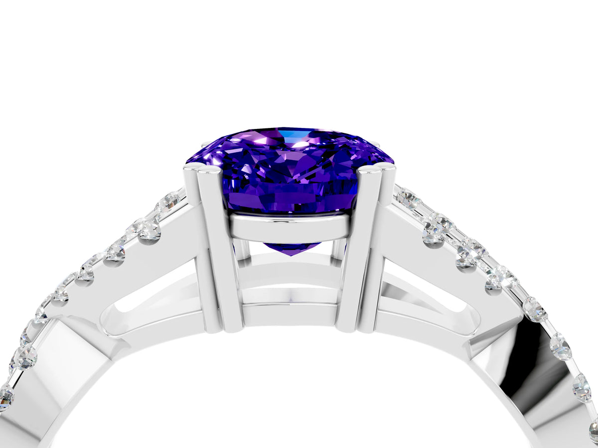 Oval Cut Tanzanite Solitaire Ring in Silver with Interwoven Pavé Band and Prong Setting_10