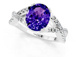 Oval Cut Tanzanite Solitaire Ring in Silver with Interwoven Pavé Band and Prong Setting_7
