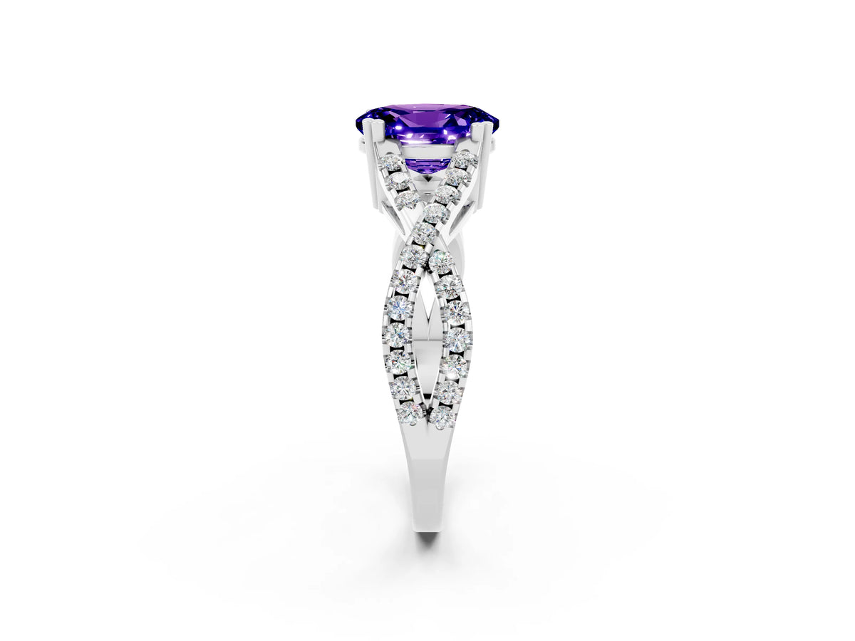 Oval Cut Tanzanite Solitaire Ring in White gold with Interwoven Pavé Band and Prong Setting_2