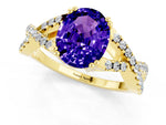 Oval Cut Tanzanite Solitaire Ring in Yellow gold with Interwoven Pavé Band and Prong Setting_1