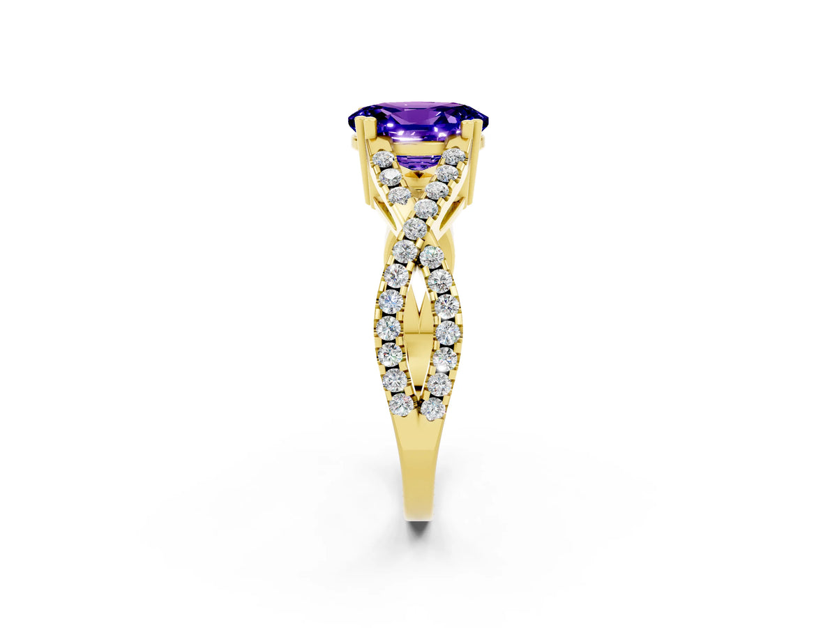 Oval Cut Tanzanite Solitaire Ring in Yellow gold with Interwoven Pavé Band and Prong Setting_2