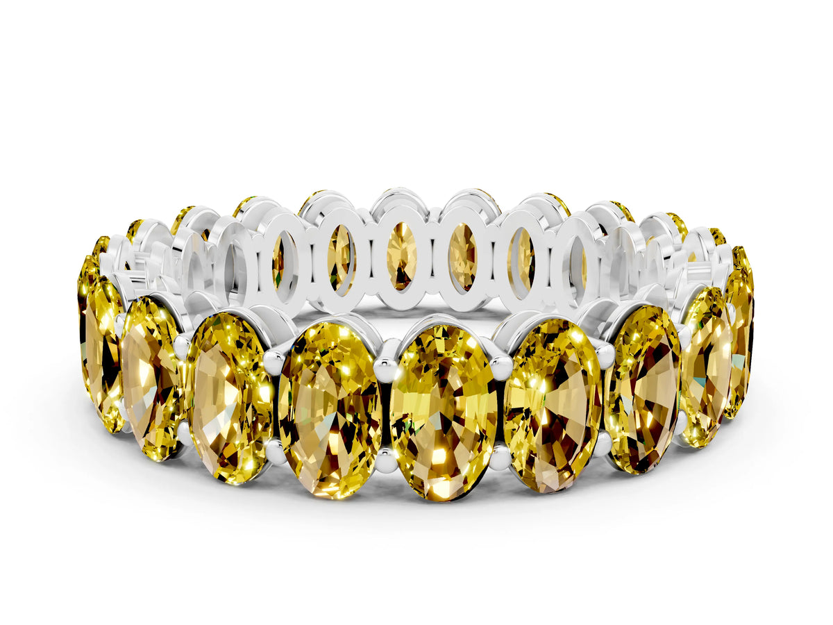 Oval Cut Yellow Sapphire Eternity Band in White gold with Shared Prong Setting