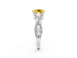 Oval Cut Yellow Sapphire Solitaire Ring in White gold with Interwoven Pavé Band and Prong Setting_2