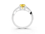 Oval Cut Yellow Sapphire Solitaire Ring in White gold with Interwoven Pavé Band and Prong Setting_3