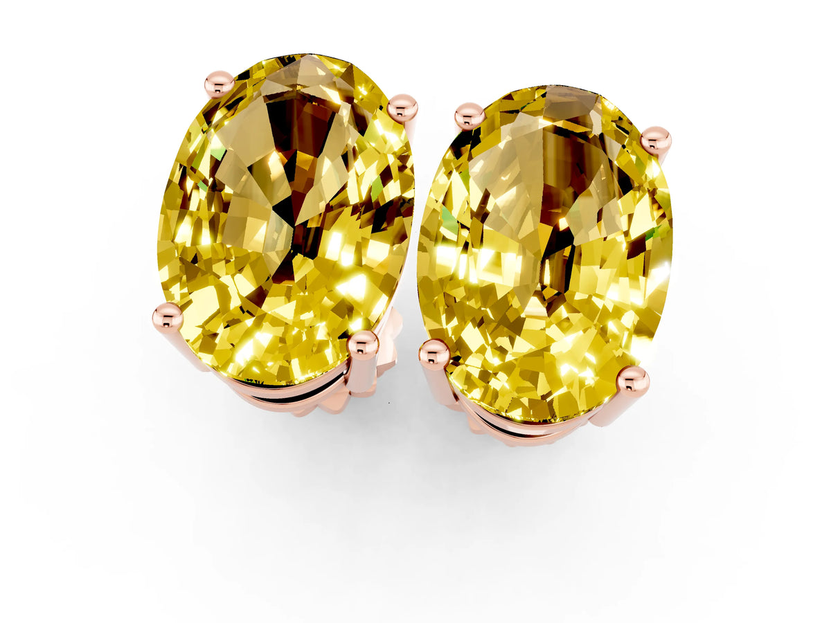 Oval Cut Yellow Sapphire Stud Earrings in Rose gold with Basket Setting_1