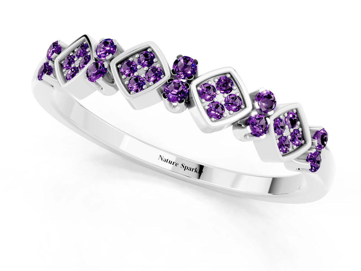 Pavé Cushion Amethyst Cluster Eternity Band in Platinum with Prong Setting_1