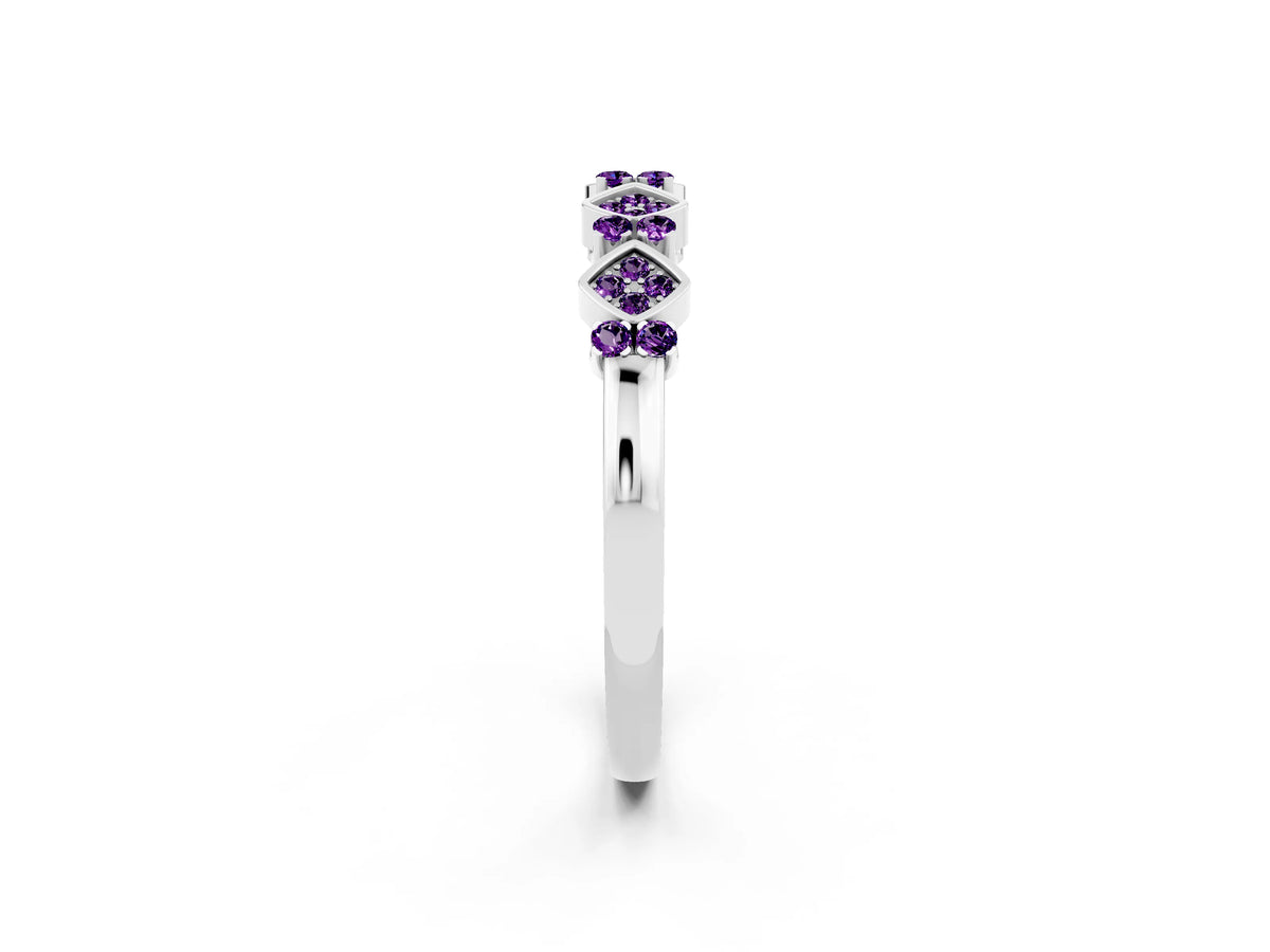 Pavé Cushion Amethyst Cluster Eternity Band in Platinum with Prong Setting_2