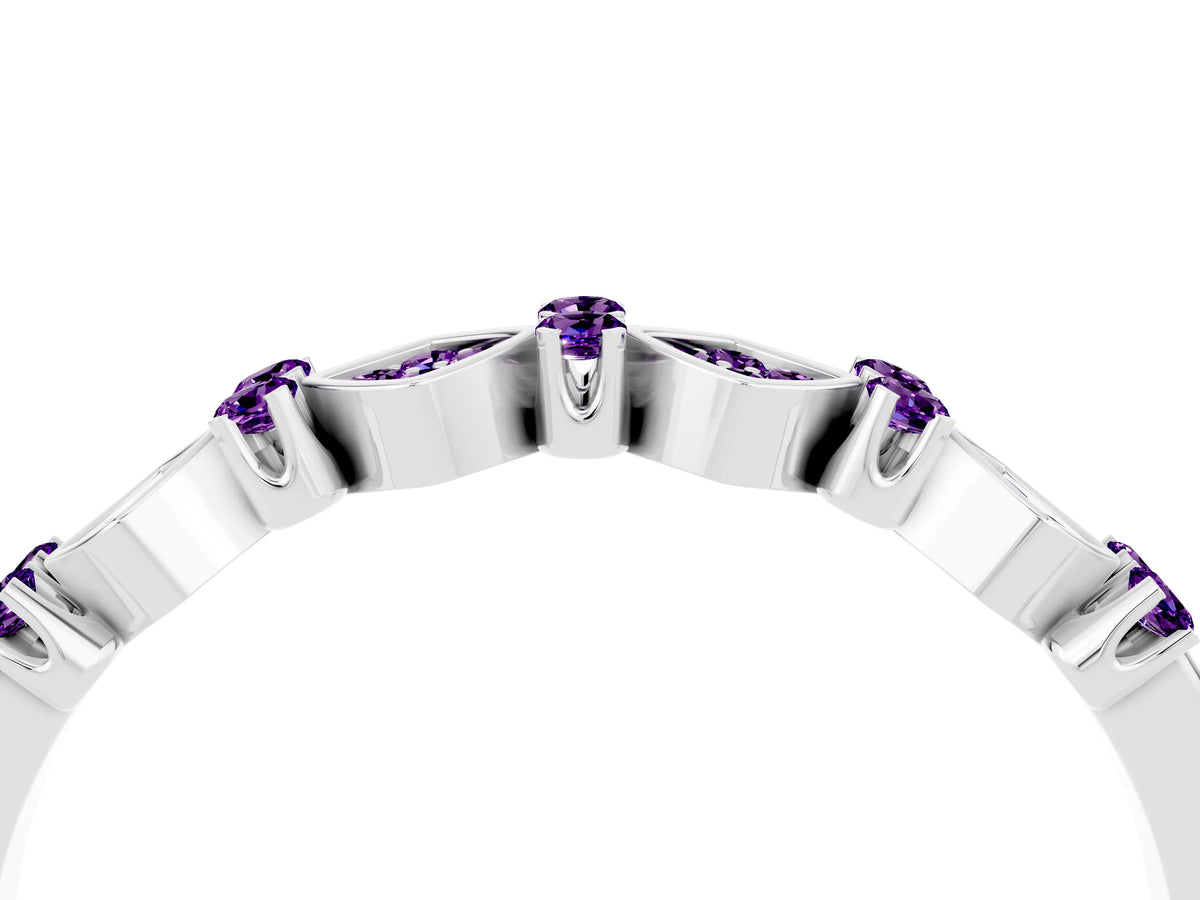 Pavé Cushion Amethyst Cluster Eternity Band in Platinum with Prong Setting_4