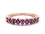 Pavé Cushion Amethyst Cluster Eternity Band in Rose gold with Prong Setting