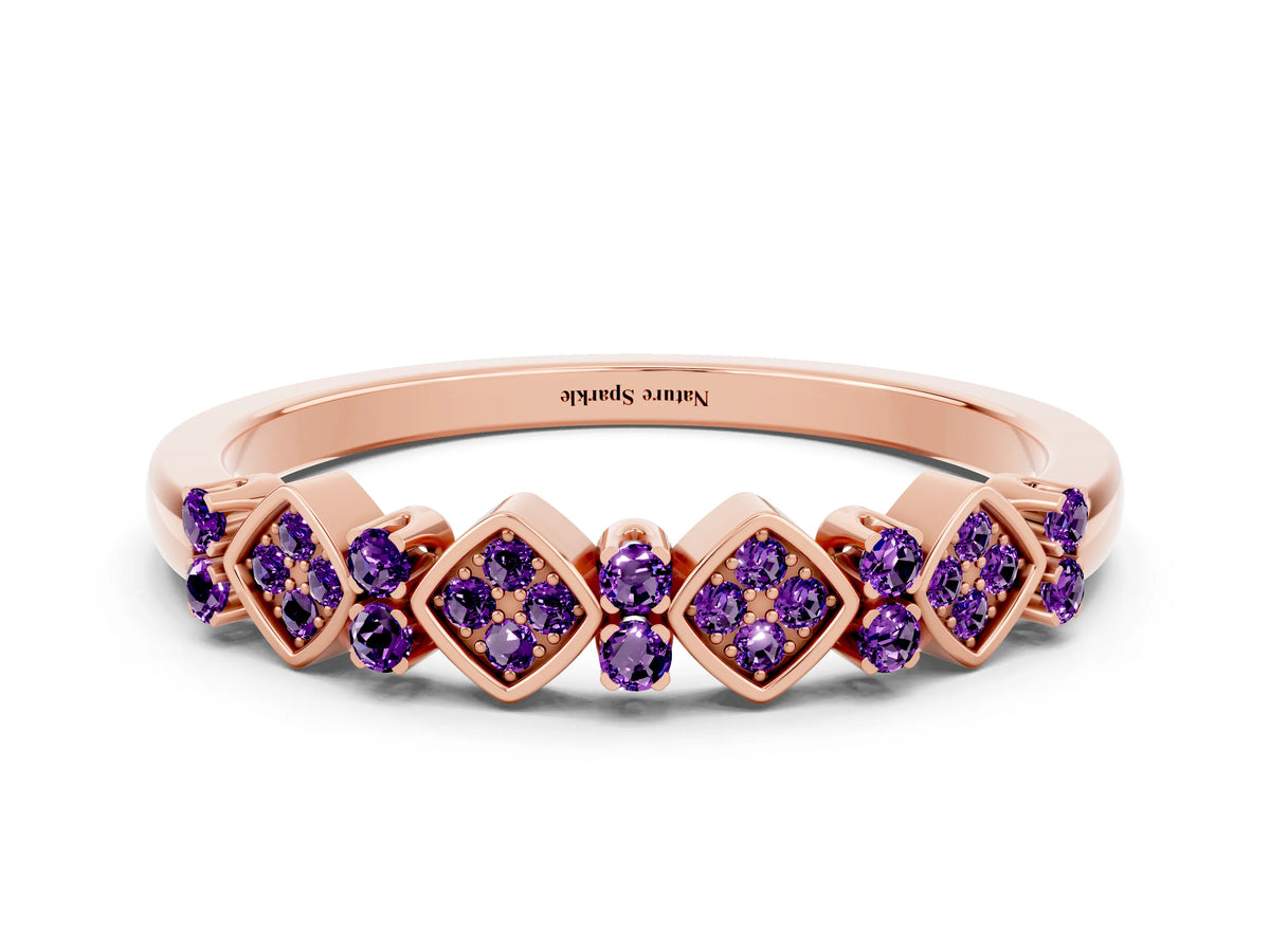 Pavé Cushion Amethyst Cluster Eternity Band in Rose gold with Prong Setting