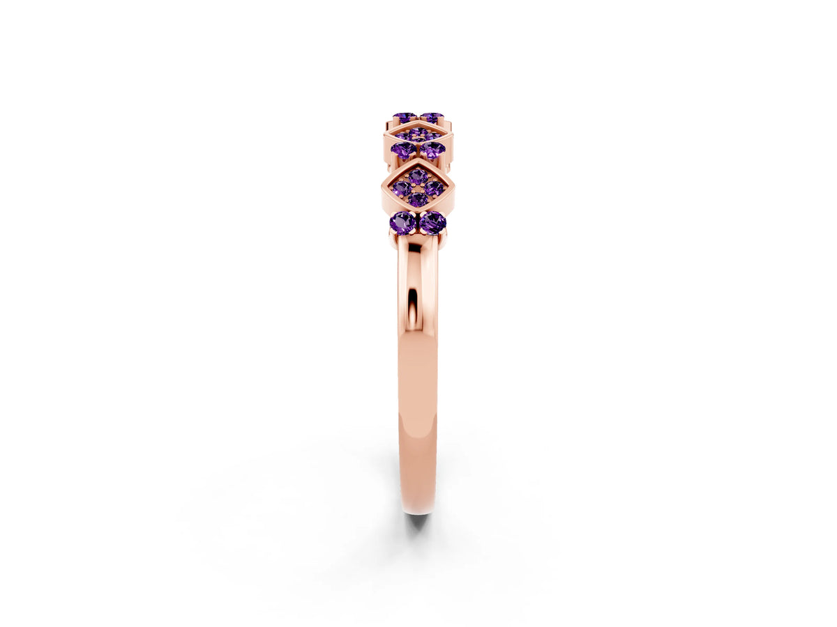 Pavé Cushion Amethyst Cluster Eternity Band in Rose gold with Prong Setting_2