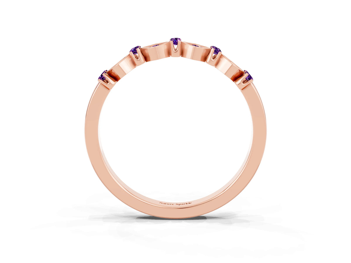 Pavé Cushion Amethyst Cluster Eternity Band in Rose gold with Prong Setting_3