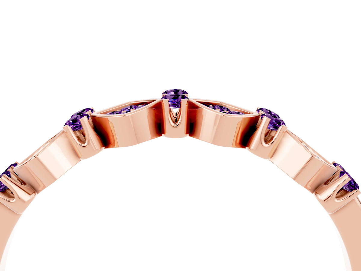 Pavé Cushion Amethyst Cluster Eternity Band in Rose gold with Prong Setting_4