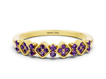 Pavé Cushion Amethyst Cluster Eternity Band in Yellow gold with Prong Setting