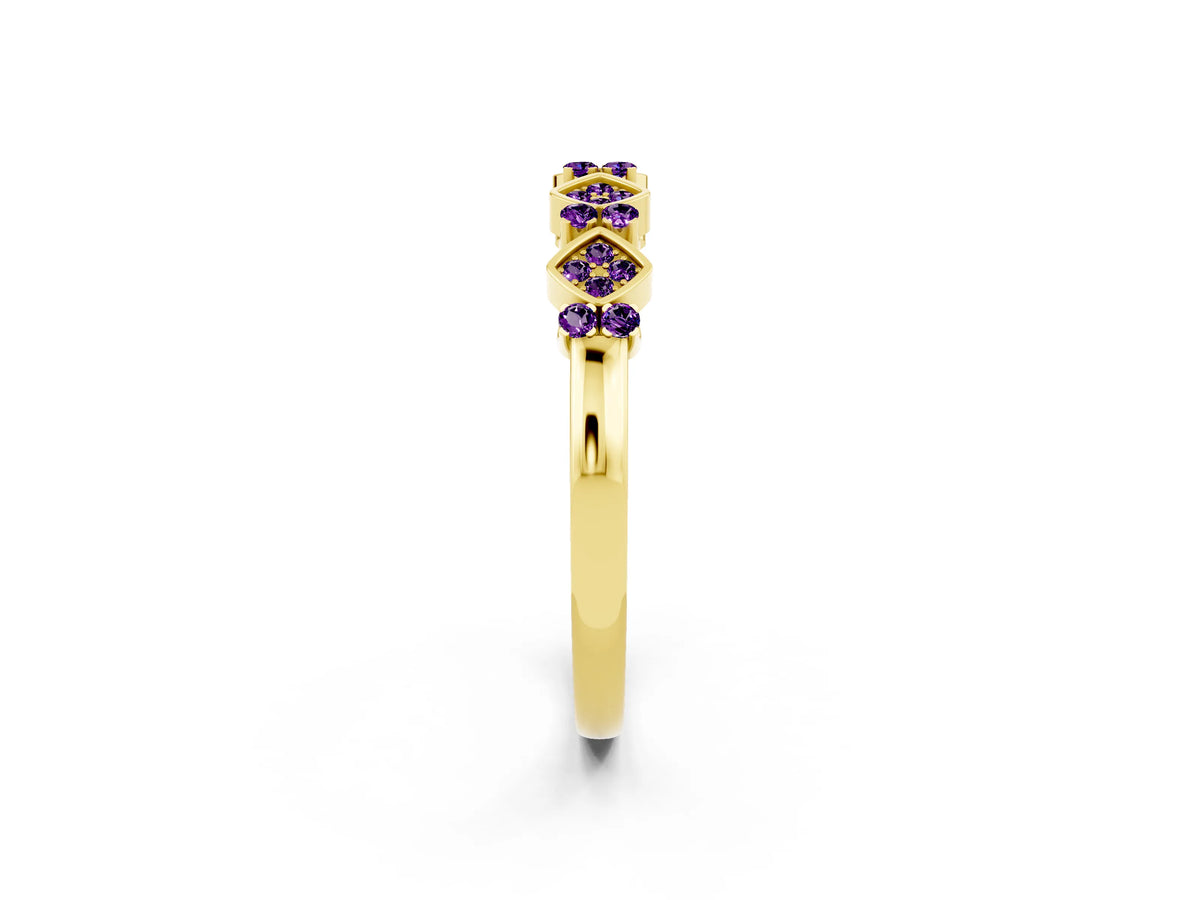 Pavé Cushion Amethyst Cluster Eternity Band in Yellow gold with Prong Setting_2