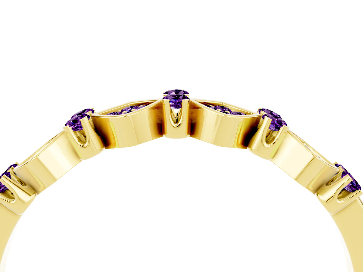 Pavé Cushion Amethyst Cluster Eternity Band in Yellow gold with Prong Setting_4