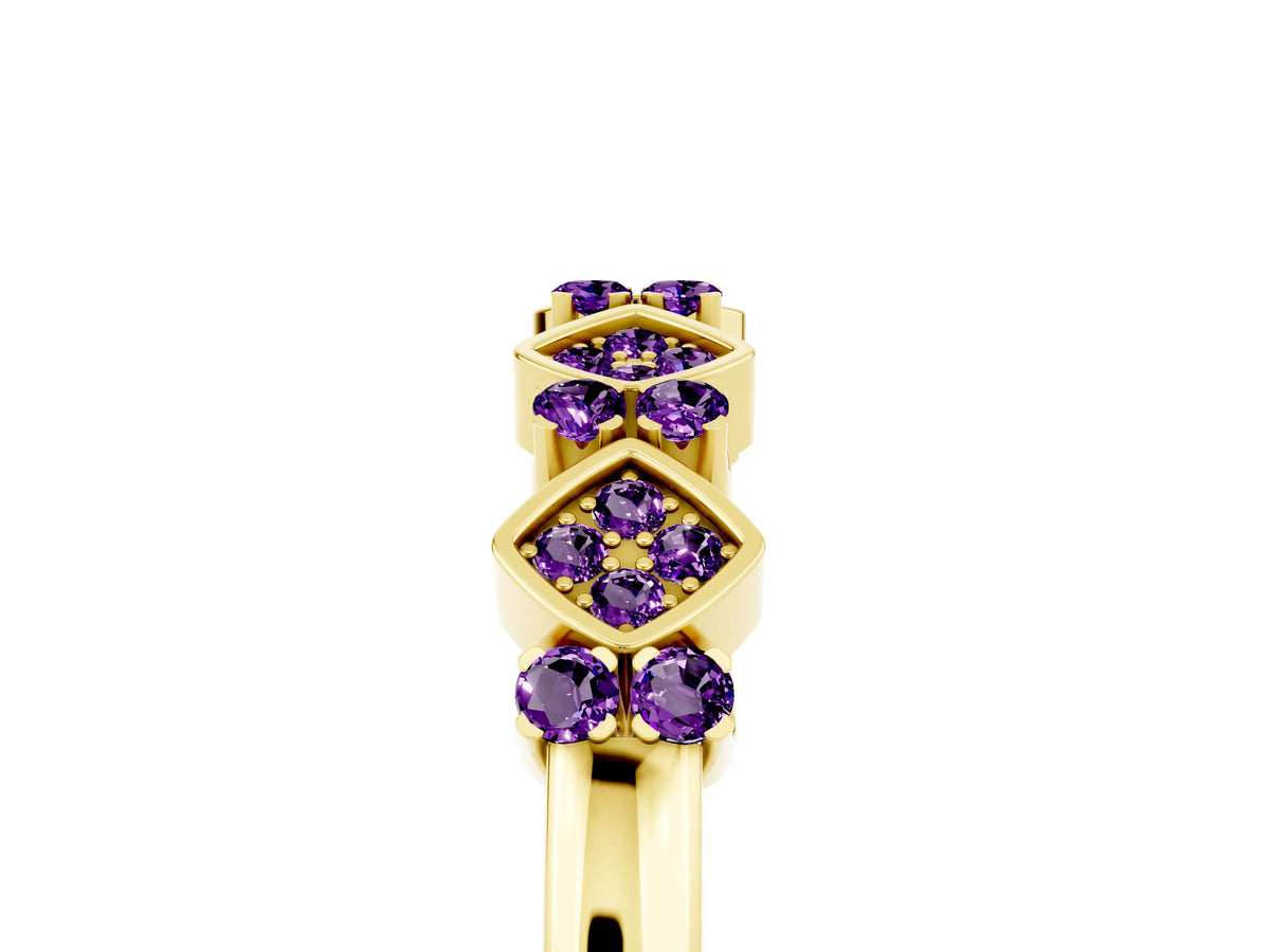 Pavé Cushion Amethyst Cluster Eternity Band in Yellow gold with Prong Setting_5