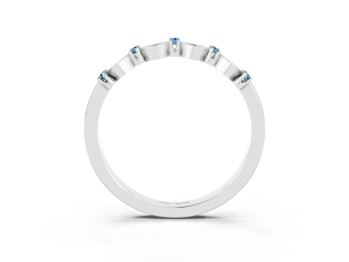 Pavé Cushion Aquamarine Cluster Eternity Band in Platinum with Prong Setting_3