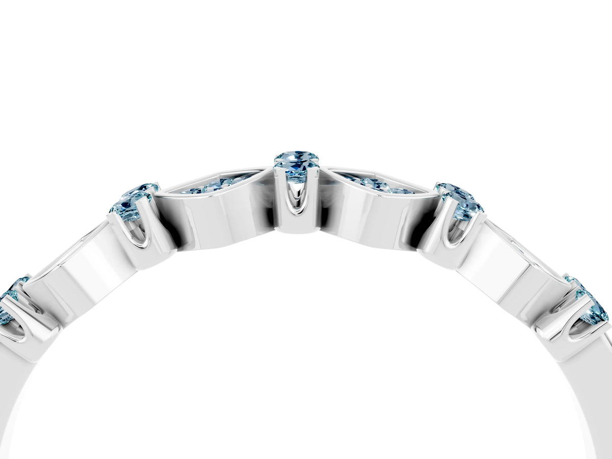 Pavé Cushion Aquamarine Cluster Eternity Band in Platinum with Prong Setting_4