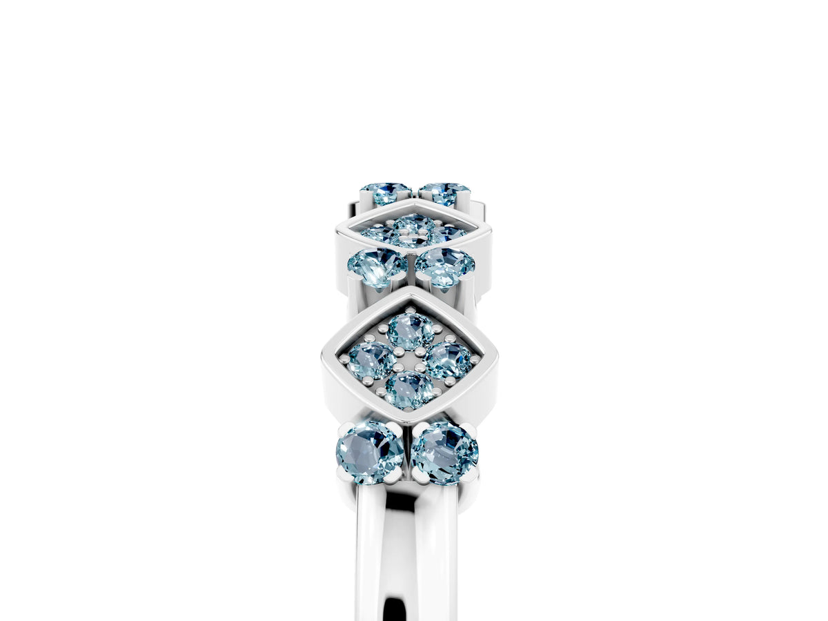 Pavé Cushion Aquamarine Cluster Eternity Band in Platinum with Prong Setting_5