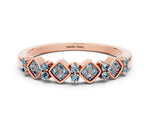Pavé Cushion Aquamarine Cluster Eternity Band in Rose gold with Prong Setting