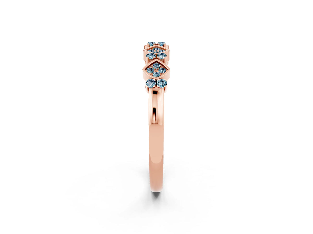 Pavé Cushion Aquamarine Cluster Eternity Band in Rose gold with Prong Setting_2