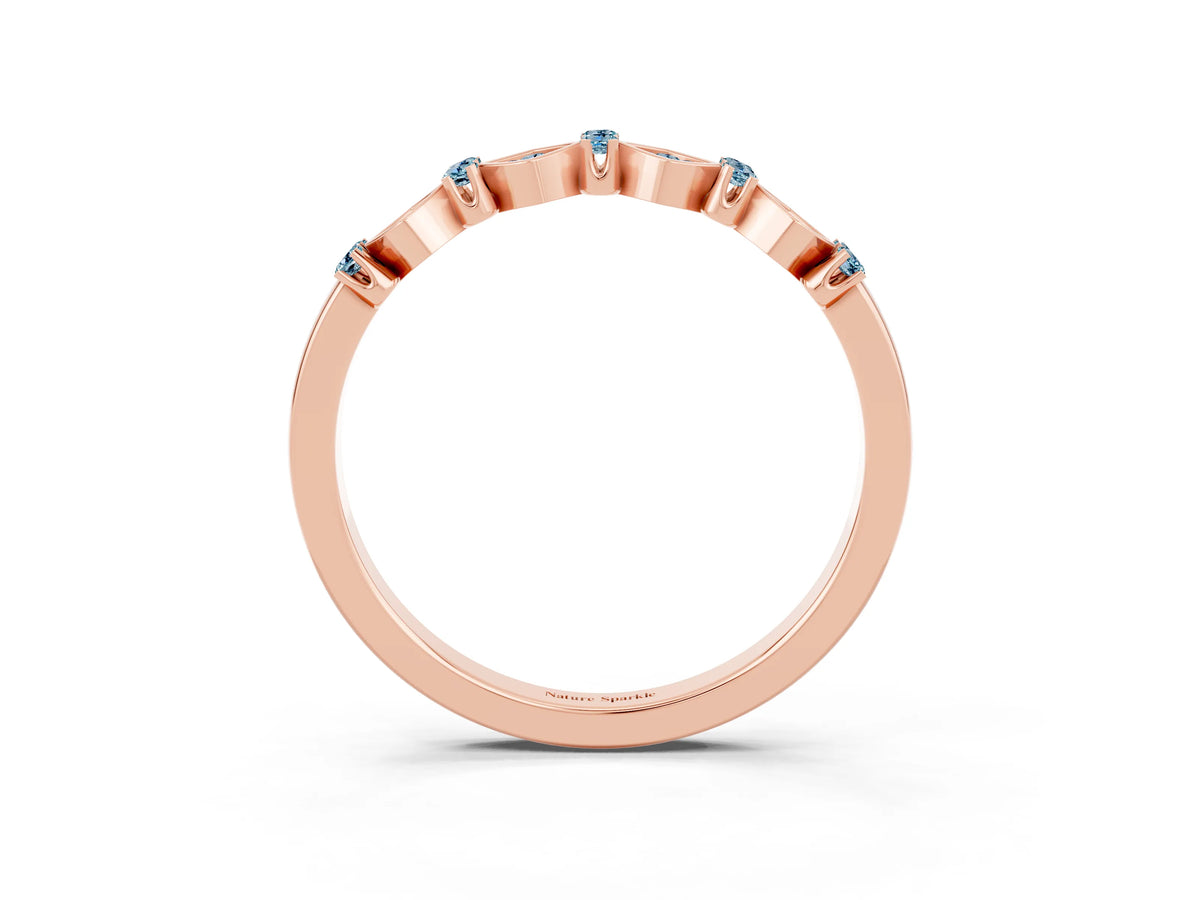 Pavé Cushion Aquamarine Cluster Eternity Band in Rose gold with Prong Setting_3