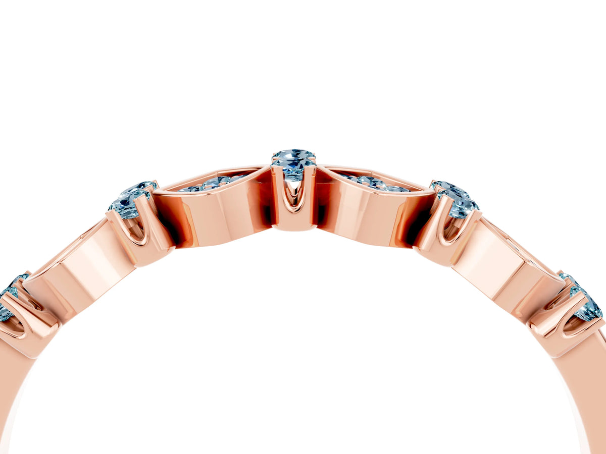 Pavé Cushion Aquamarine Cluster Eternity Band in Rose gold with Prong Setting_4
