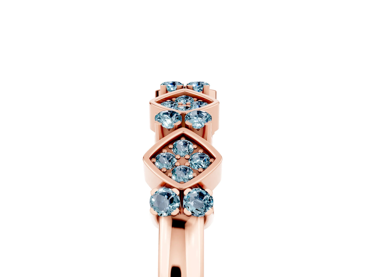 Pavé Cushion Aquamarine Cluster Eternity Band in Rose gold with Prong Setting_5