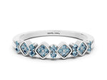 Pavé Cushion Aquamarine Cluster Eternity Band in White gold with Prong Setting