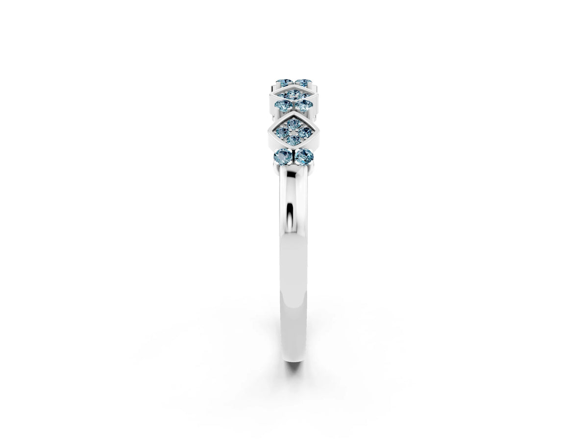 Pavé Cushion Aquamarine Cluster Eternity Band in White gold with Prong Setting_2