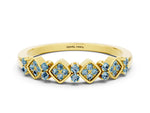 Pavé Cushion Aquamarine Cluster Eternity Band in Yellow gold with Prong Setting