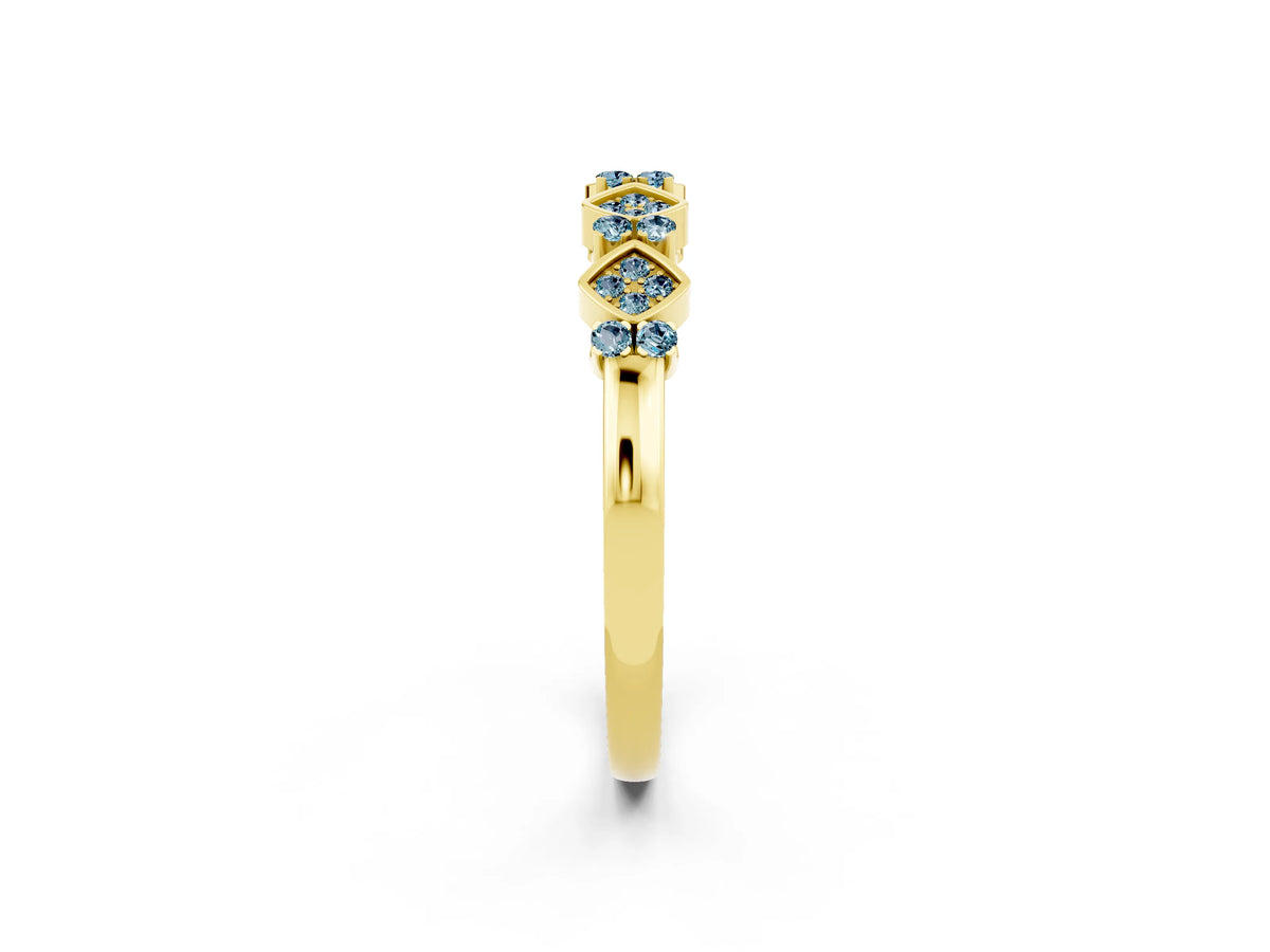 Pavé Cushion Aquamarine Cluster Eternity Band in Yellow gold with Prong Setting_2